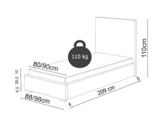 Jednolůžková čalouněná postel NASTY 5 + rošt + matrace, 80x200