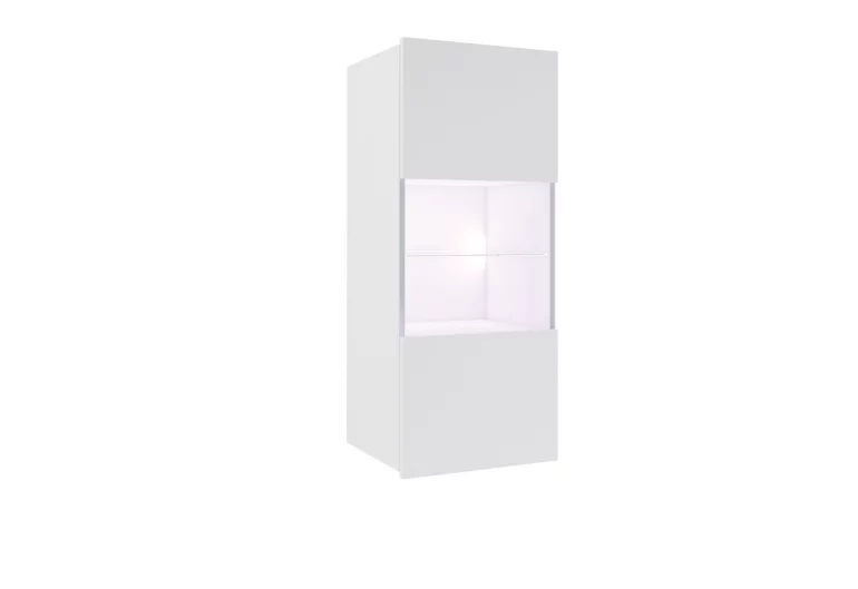 Vitrină suspendată BRINICA, 45x117x32, alb/alb luciu, + LED alb
