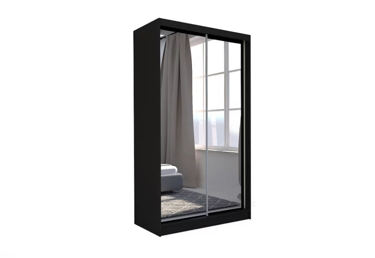 Dulap cu uși glisante si oglindă ROBERTA + Amortizor, 150x216x61, negru