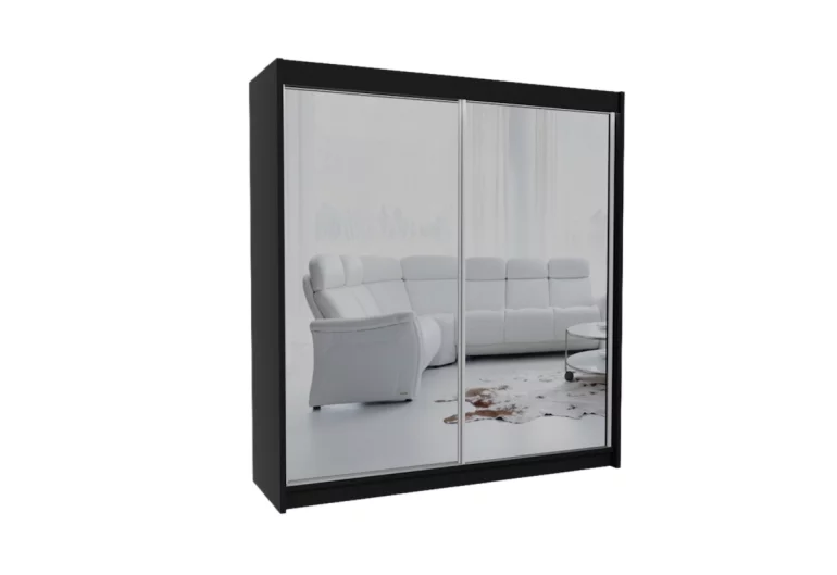 Dulap cu uși glisante si oglindă ROBERTA + Amortizor, 200x216x61, negru