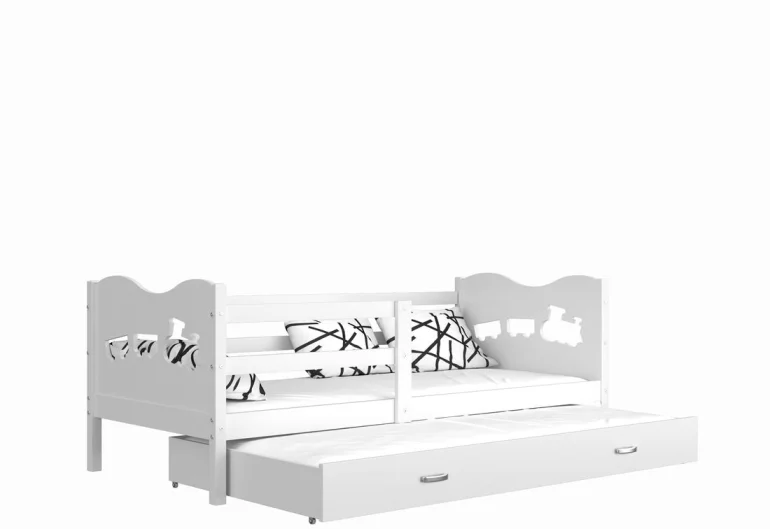 Dětská postel FOX P2 color + matrace + rošt ZDARMA, 184x80, bílá/vláček/bílá