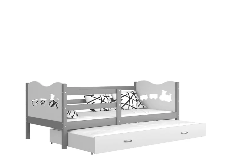 Dětská postel FOX P2 color + matrace + rošt ZDARMA, 184x80, šedá/vláček/bílá