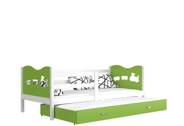Dětská postel FOX P2 color + matrace + rošt ZDARMA, 184x80, bílá/motýl/zelená