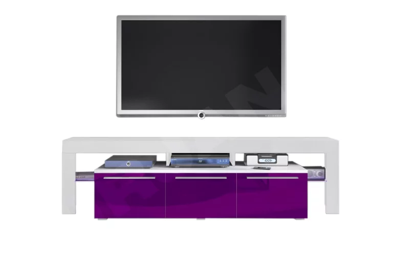 Comodă TV RTV BACON 150 Plus, alb/violet luciu