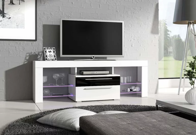 Comodă TV STANLEY Plus, alb/negru luciu