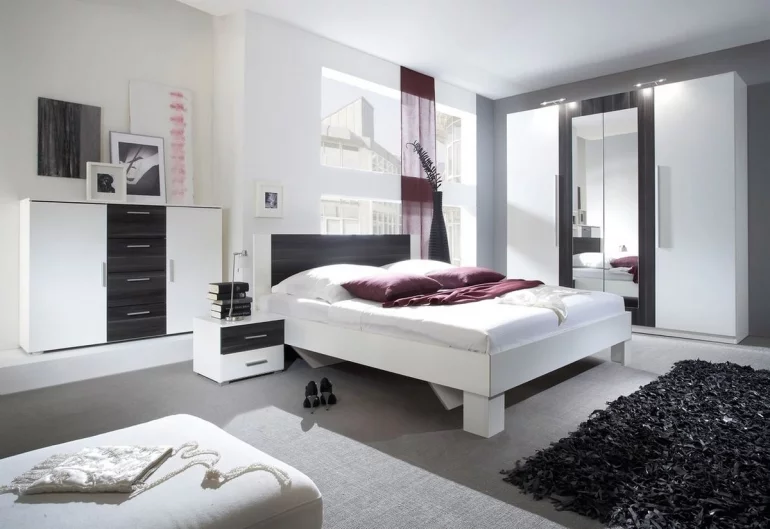 Set dormitor ERA  - dulap (20), pat 160+2x noptiere(51), comoda (26), alb/negru nuc