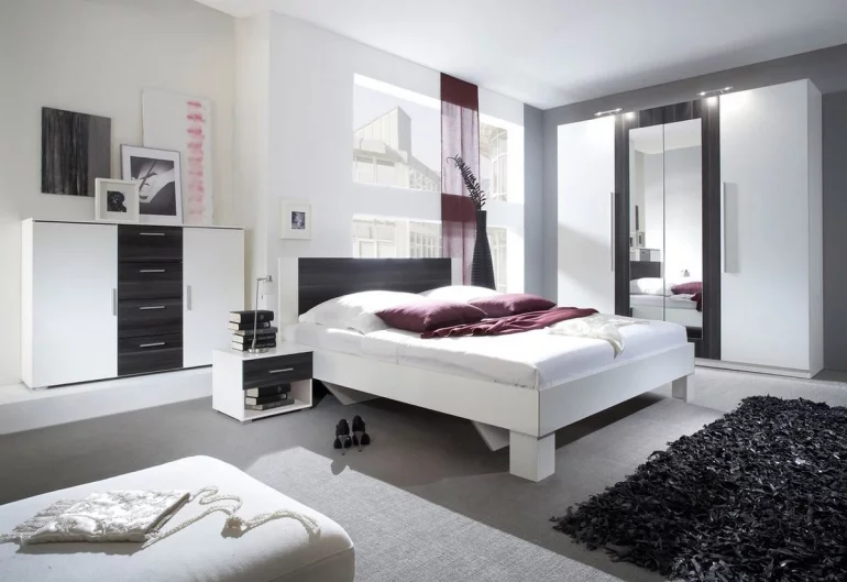 Set dormitor ERA  - dulap (20), pat 180 + 2x noptiere (52), comoda (26), alb/negru nuc