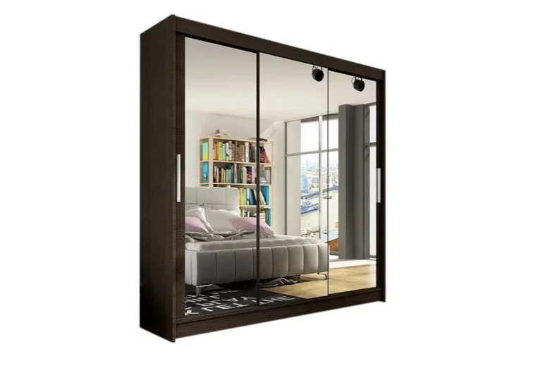 Dulap dormitor cu uşi glisante LUKAS III cu oglindă, 250x215x58, ciocolată