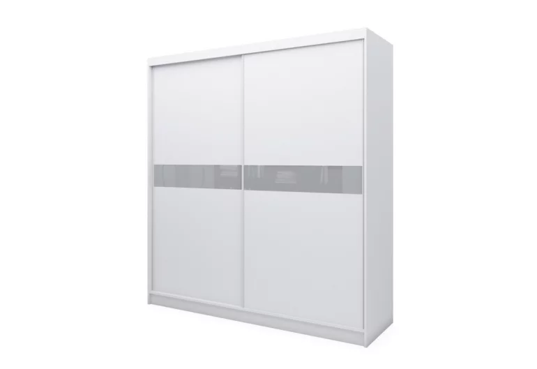 Dulap cu uși glisante ALEXA, alb/sticlă gri, 200x216x61