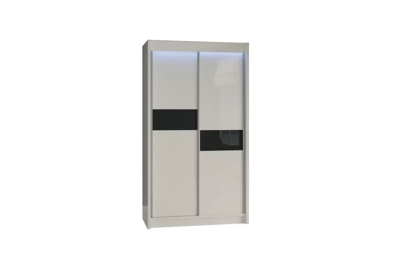 Dulap cu uși glisante ADRIANA, 120x216x61, alb/sticlă neagră