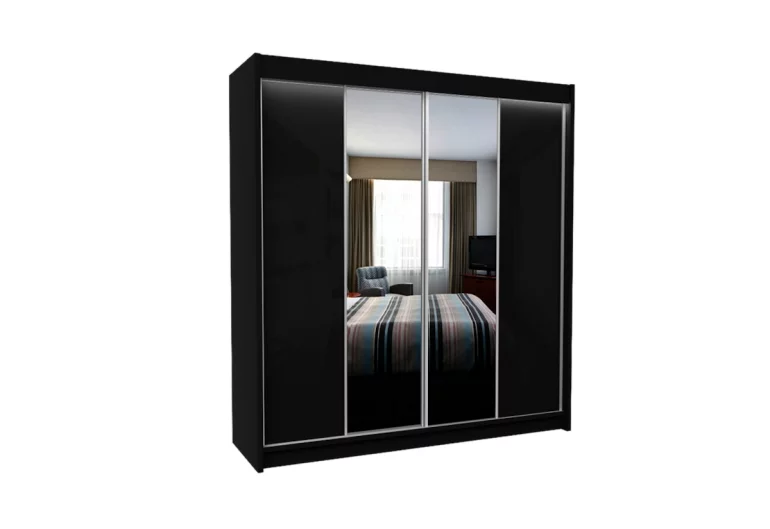 Dulap cu uși glisante si oglindă TOMASO, 200x216x61, negru